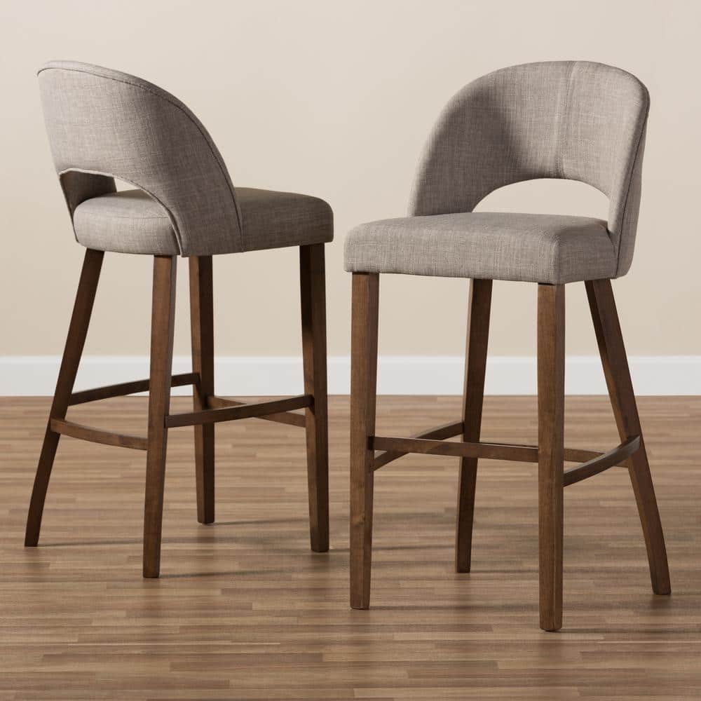 Melrose Light Grey Fabric Walnut Wood Bar Stools, Set of 2