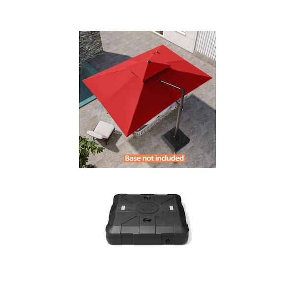 13 ft. x 10 ft. Red Cantilever Patio Umbrella and 260 lbs. Black Offset Umbrella Base with 8-Wheels Combo