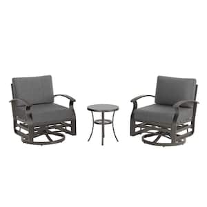 3-Piece Aluminum Swivel Outdoor Rocking Chairs Patio Conversation Set with Gray Cushions and Table, Garden, Backyard