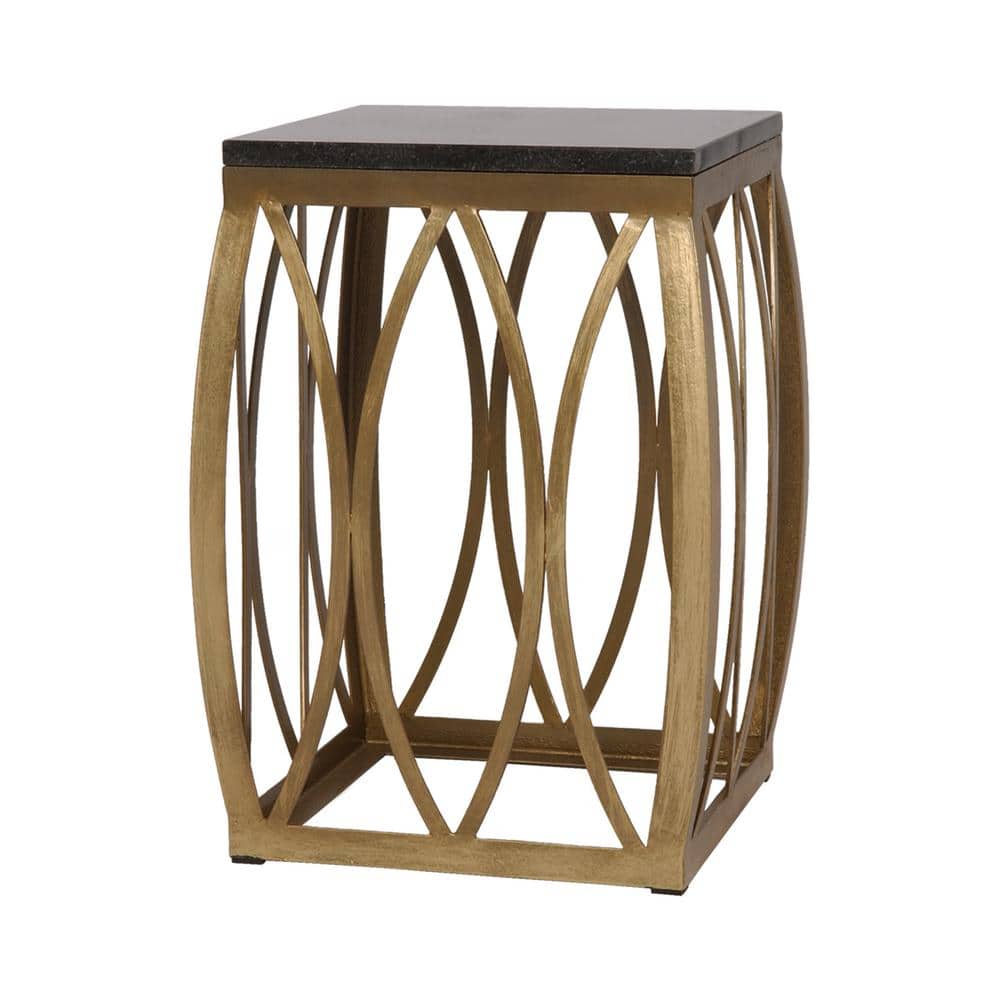 Emissary 19 in. Vault Gold Metal Outdoor Side Table/Stool with a Black