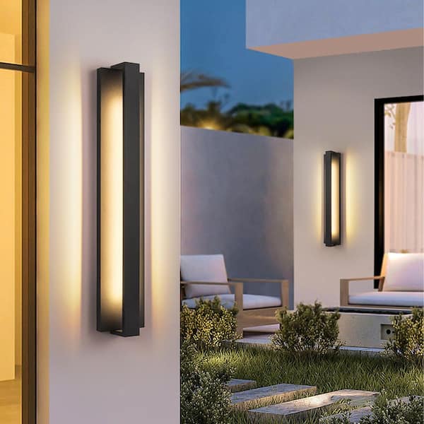 Rennnsan Agnes 24 in. Matte Black Sleek Rectangular Waterproof 3000K LED Hardwired Cylinder Outdoor Wall Sconce