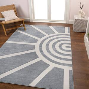 Aelius MidCentury Scandinavian Abstract Sun 2-Tone High-Low Blue/White 8 ft. x 10 ft. Area Rug