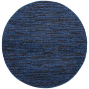 Essentials 4 ft. x 4 ft. Midnight Blue Round Solid Contemporary Indoor/Outdoor Patio Area Rug
