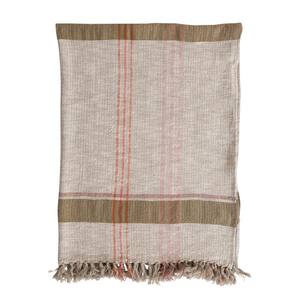 Woven Cotton and Linen Multicolored Plaid Throw with Fringe