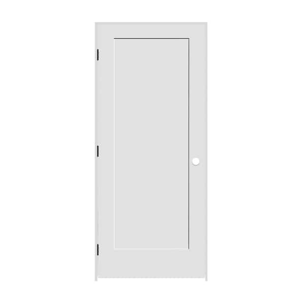 CODEL DOORS 18 in. x 80 in. 1-Panel Right Hand Solid Wood Primed White MDF Single Prehung Interior Door with Matte Black Hinges