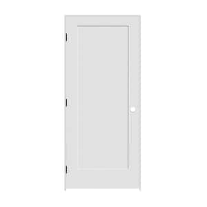32 in. x 80 in. 1-Panel Left Hand Solid Wood Primed White MDF Single Prehung Interior Door with Matte Black Hinges