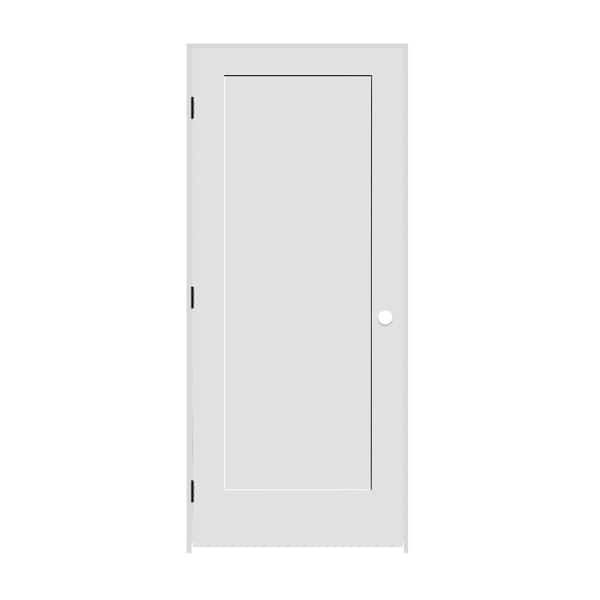 18 in. x 80 in. 1-Panel Right Hand Solid Wood Primed White MDF Single Prehung Interior Door with Matte Black Hinges