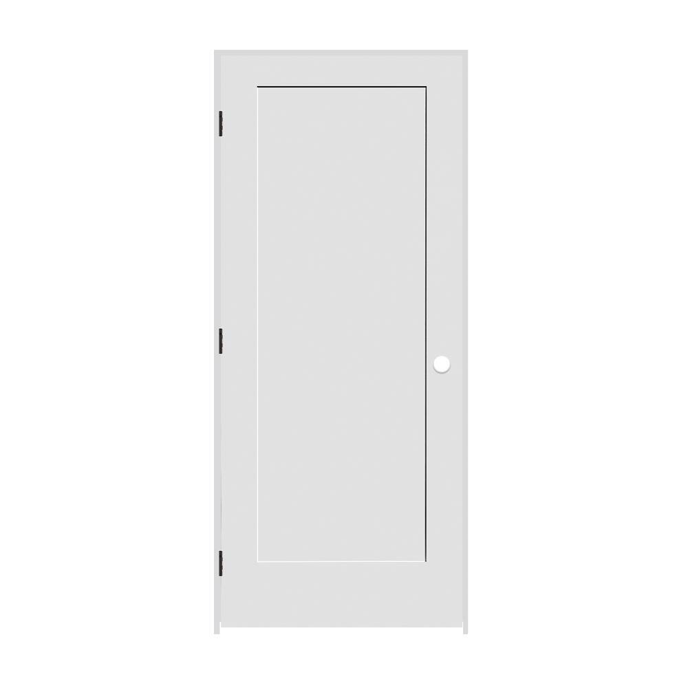 28 in. x 80 in. 1-Panel Right Hand Solid Wood Primed White MDF Single Prehu
