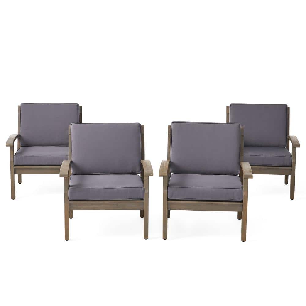 Noble House Peyton Grey Armed Wood Outdoor Patio Lounge Chairs (2-Pack ...