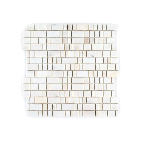 Strata Sunrise White 12 in. x 12 in. Honed Marble Wall and Floor Mosaic Tile (1 sq. ft./Each)