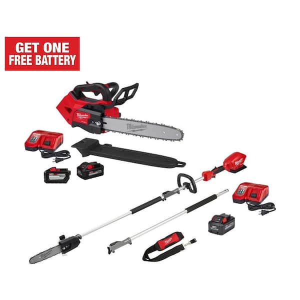 Milwaukee M18 FUEL 14 in. Top Handle 18V Lithium Brushless Cordless Chainsaw Pole Saw, (2) 8.0
