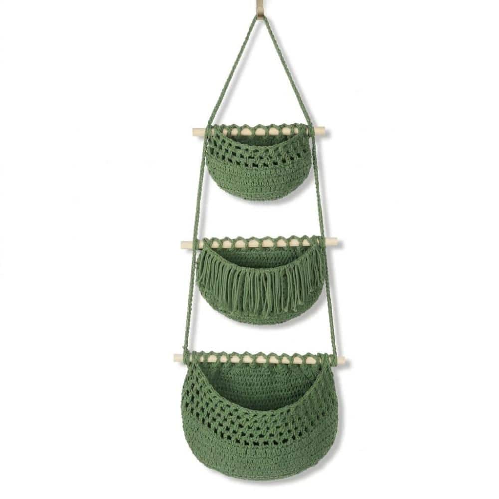 "Green 3 Tier Detachable Boho Rope Hanging Storage Basket 31.5""x13"", With Heavy Duty Hooks" price history on PriceWatchPro