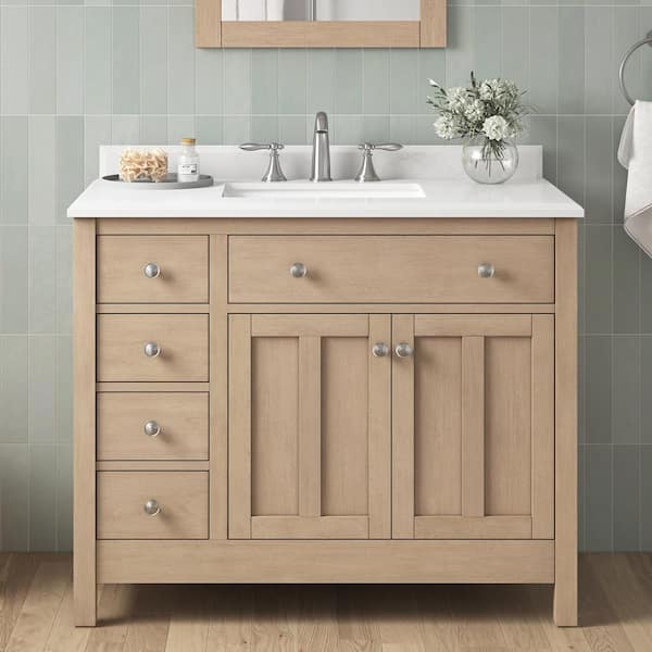 OVE Decors Newcastle 42 in. Single Sink Sahara Birch Bath Vanity with White Engineered Stone Top (Assembled)