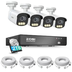 4K 8-Channel 2TB POE NVR Security Camera System with 4-Wired 5MP Outdoor Cameras, AI, Aurora Lux True Color Night Vision