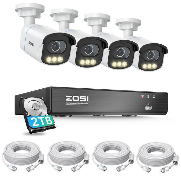 ZOSI 4K 8-Channel 2TB POE NVR Security Camera System with 4-Wired 5MP ...