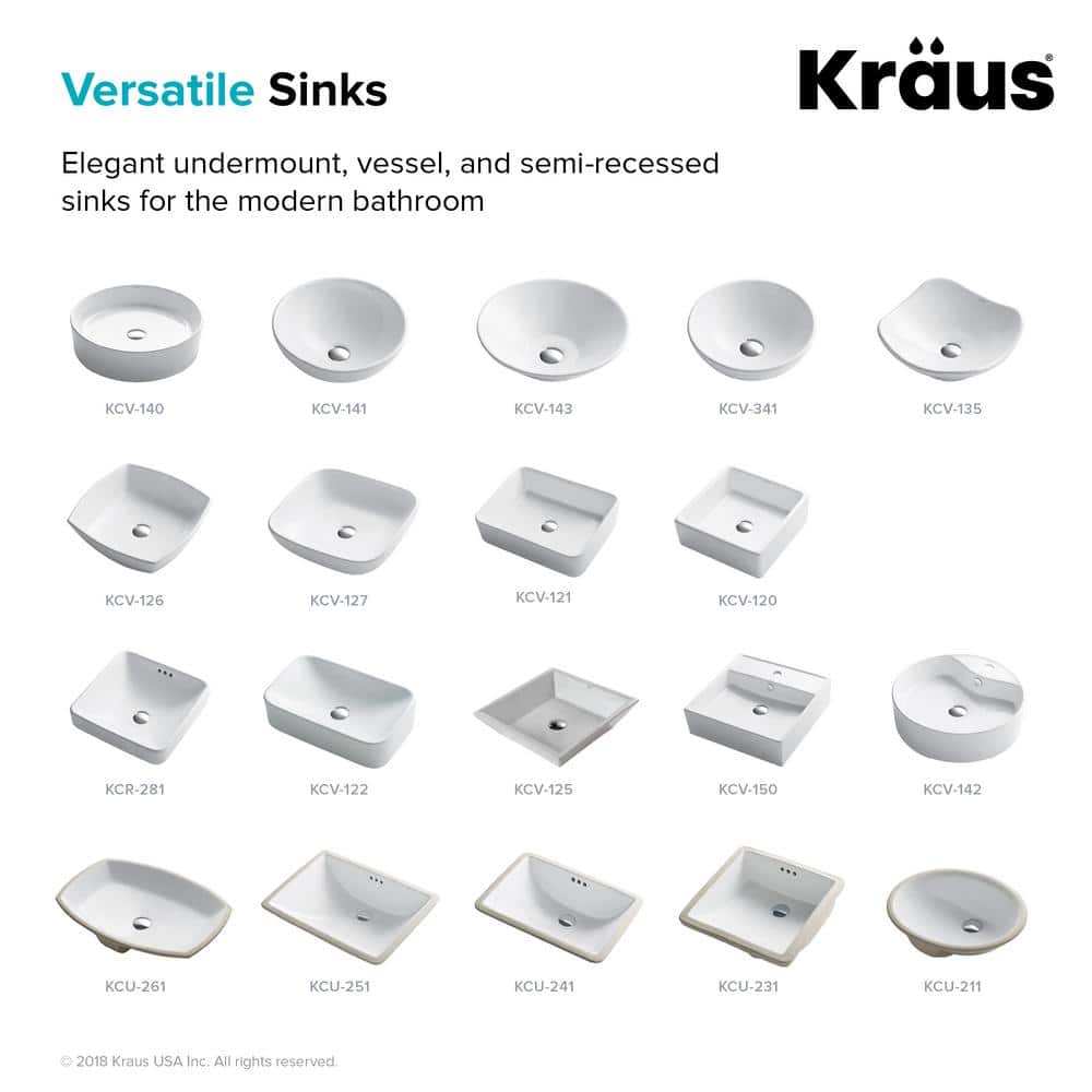 Elavo White Ceramic Square Semi-Recessed Bathroom Sink with Overflow