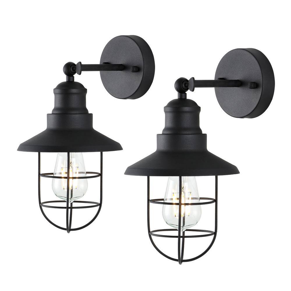 WINGBO 13 in. Total 2-Light Black Industrial Wall Sconce (Set of 2 ...