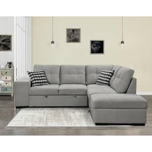 101 in. Reversible Polyester Sectional Sofa in. Light Gray with Pull-out Bed, Storage Ottoman, USB Ports