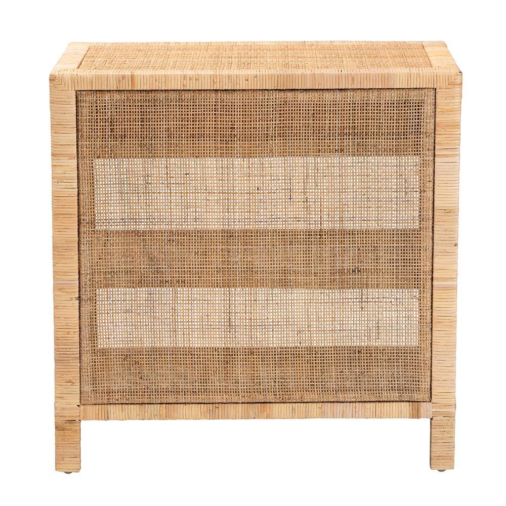 Bella Natural Brown Mahogany Wood and Rattan 1-Drawer Console Table