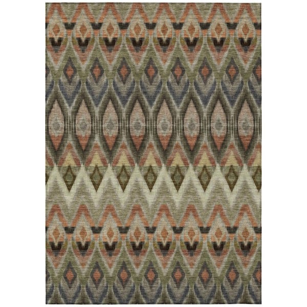 Taupe, Olive Green, Beige 5 ft. x 8 ft. Woven Oriental Polyester Rectangle Indoor/Outdoor Area Rug