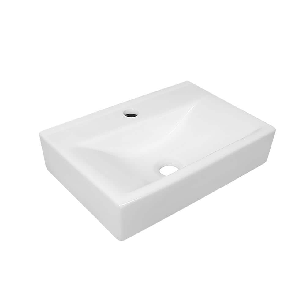 18'' White Ceramic Wall-Mount Bathroom Sink with Faucet Hole