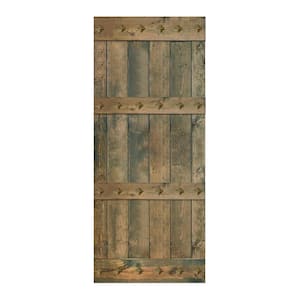 Mid-Century Style 38 in. x 84 in. Aged Barrel Finished DIY Knotty Pine Wood Sliding Barn Door Slab
