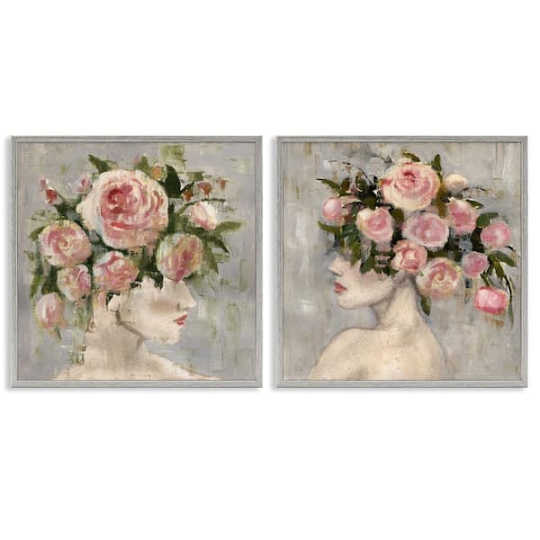 Stupell Industries Surreal Women with Roses by Charity Henderson 2 Pieces Gray Framed People Giclee Art Print 17 in. x 17 in.