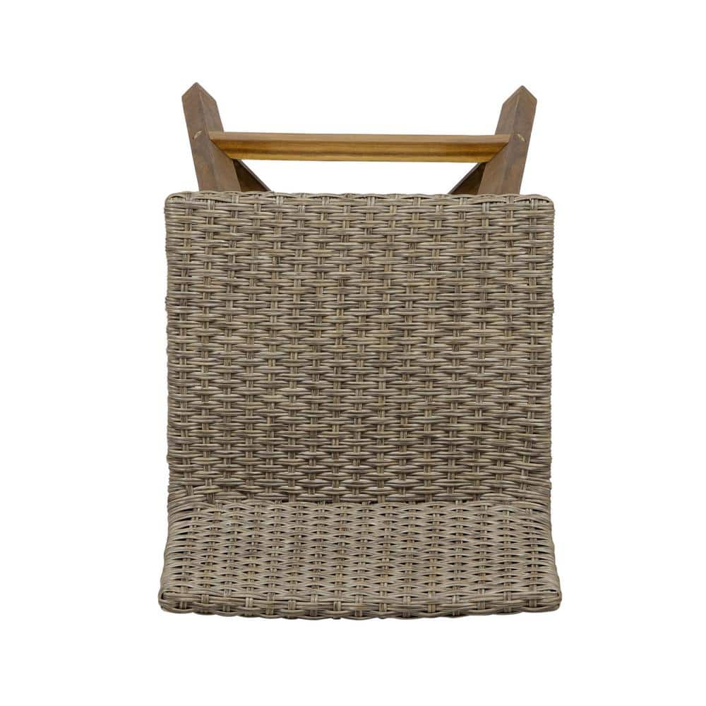 Light Brown Acacia Wood and Wicker Outdoor Barstools, Set of 2