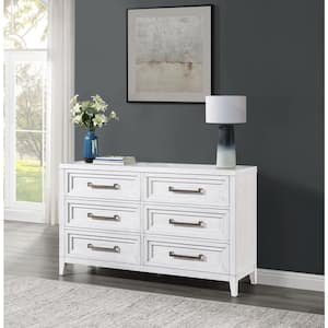 Marielle Distressed White 6-drawer 64 in. Dresser Cabinet