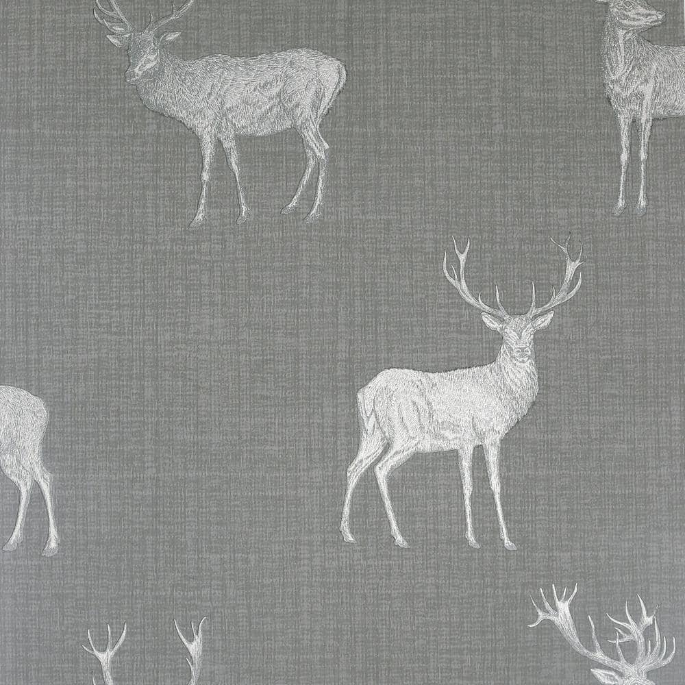 Arthouse Heritage Stag Grey Metallic Paste the Paper Wet Removable ...