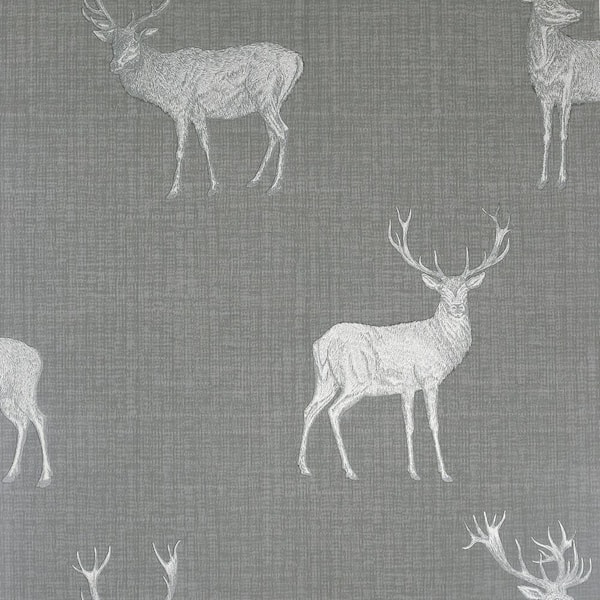 Arthouse Heritage Stag Grey Metallic Paste the Paper Wet Removable Wallpaper