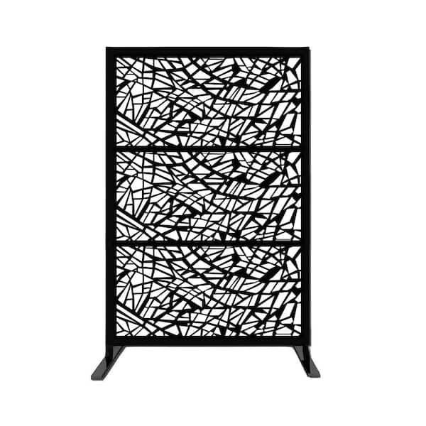 Ejoy 24 in. x 48 in./Piece Laser Cut Metal Privacy Garden Fence, WideLine in Black (3-Piece Combo)