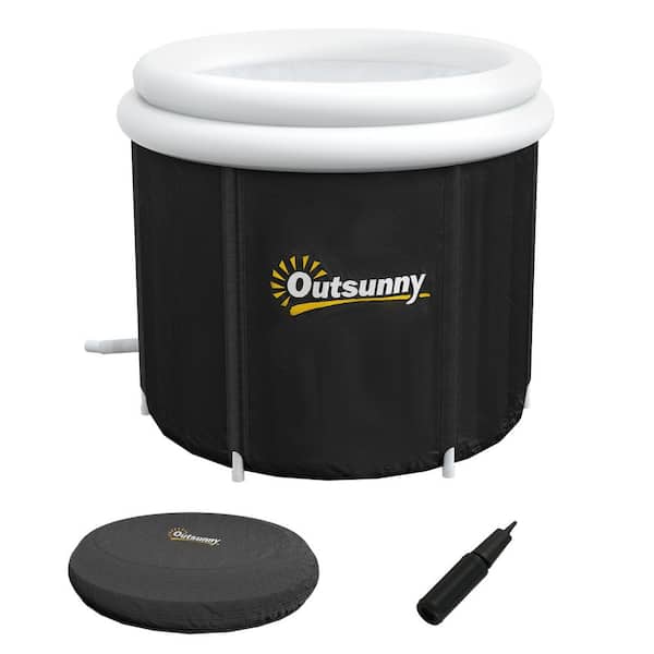 1-Person 1-Jet Cold Plunge, Outdoor Portable Ice Bath Tub with Thermo Lid, Protective Cover and Carry Bag, Black