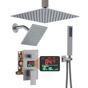 3 Function Digital Display Single Handle 1-Spray Dual Shower Faucet 1.8 GPM with Pressure Balance in. Brushed Nickel