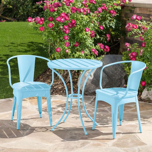 Colmar Matt Light Blue 3-Piece Metal Round Outdoor Patio Bistro Set