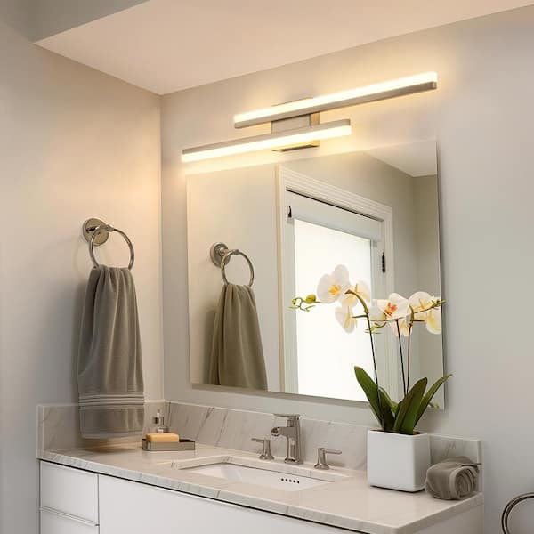 2-Light Minimalist Nickel LED Wall Sconce with Acrylic Shade, Modern Wall Light for Bedroom, Living Room, Hallway