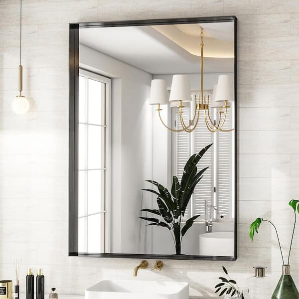 GLSLAND 30 in. W x 40 in. H Rectangular Modern Aluminum Alloy Deep Framed Black Wall Mirror Bathroom Vanity Mirror