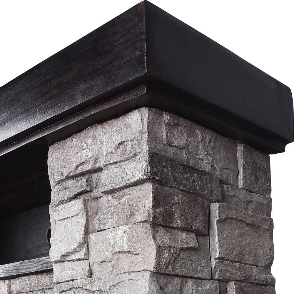 39" Gray Faux Stone Freestanding Electric Fireplace with LED Shelf