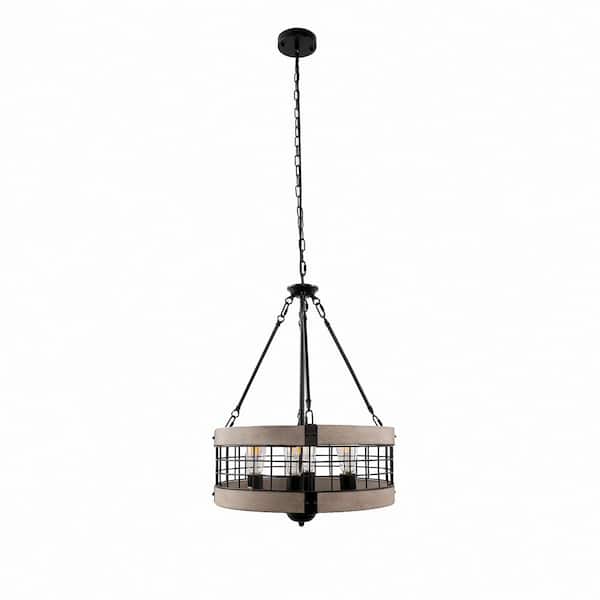Briignite 17 in. 4-Light Black and Grey No Decorative Accents Drum