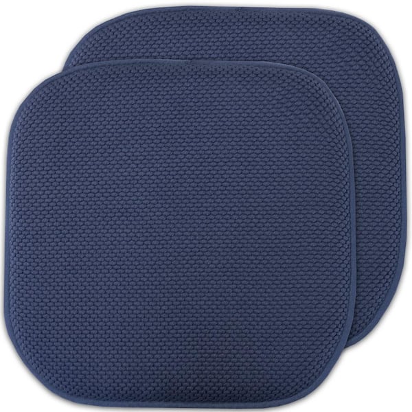 Sweet Home Collection Honeycomb Memory Foam Square 16 in. x 16 in. Non-Slip Indoor/Outdoor Chair Seat Cushion, Navy (2-Pack)
