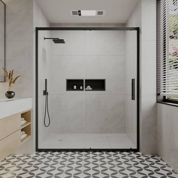56-60 in. W x 72 in. H Sliding Framed Shower Door in Matte Black with Nano-Coated Tempered Glass and Waterproof Seal