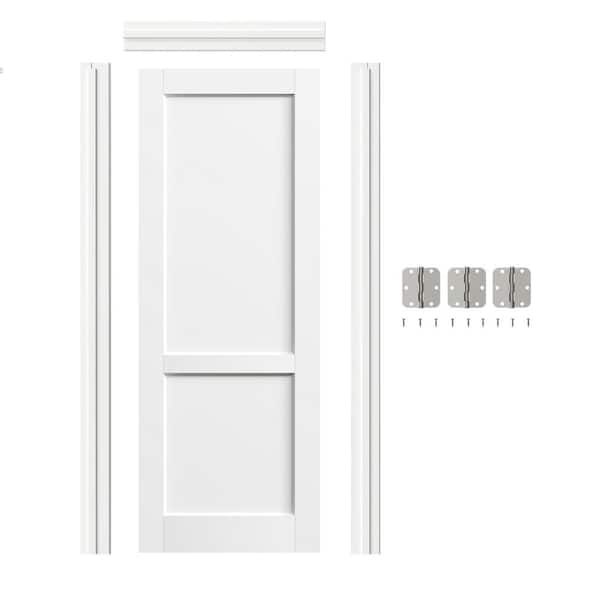 TENONER 30 in. x 80 in. Left-Handed 2-Panel Solid Wood White Single Prehung Interior Door with Door Jamb Hardware Kits