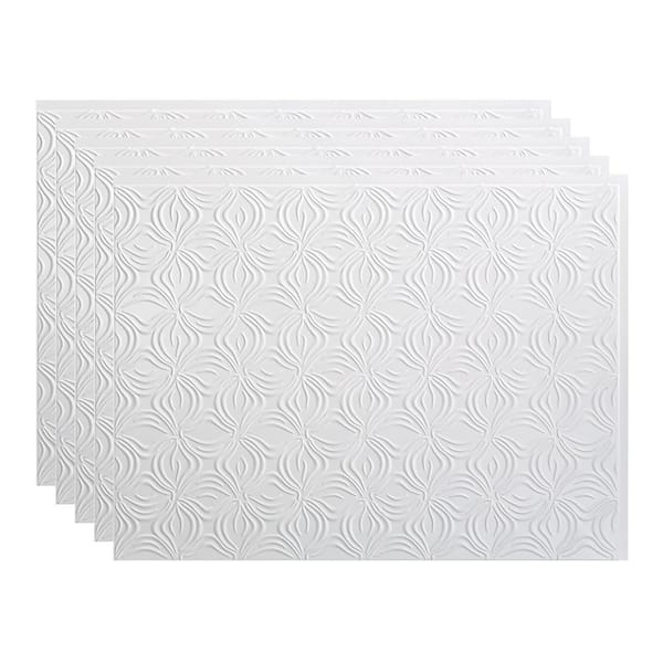 Fasade 18.25 in. x 24.25 in. Lotus Vinyl Backsplash Panel in Gloss White (5-Pack)