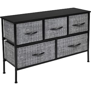 5-Drawer Black Charcoal Dresser Steel Frame Wood Top Easy Pull Fabric Bins 11.87 in. L x 39.5 in. W x 24.62 in. H