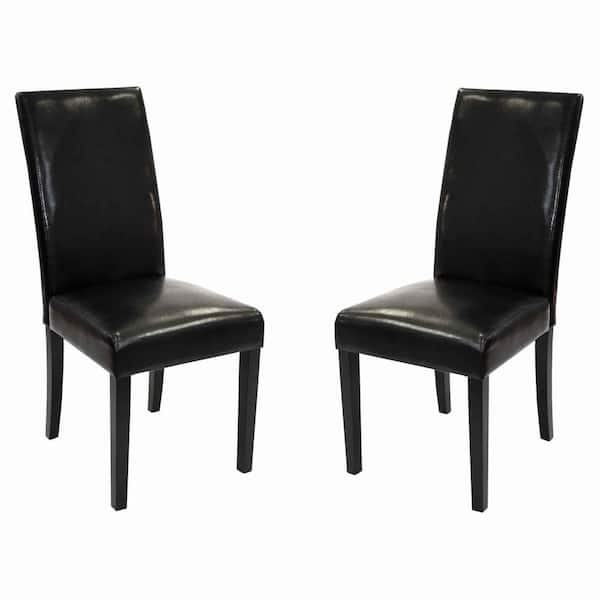 Benjara Transitional Black Leatherette Side Chair with Wooden Tapered Legs (Set of 2)