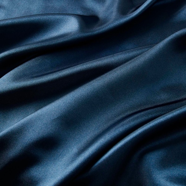 Dark Blue Satin Sheet Full Set-6 Pieces Easy Care Polyester Bedding Set-OEKO-TEX Certified, Elegant-Hotel Luxury