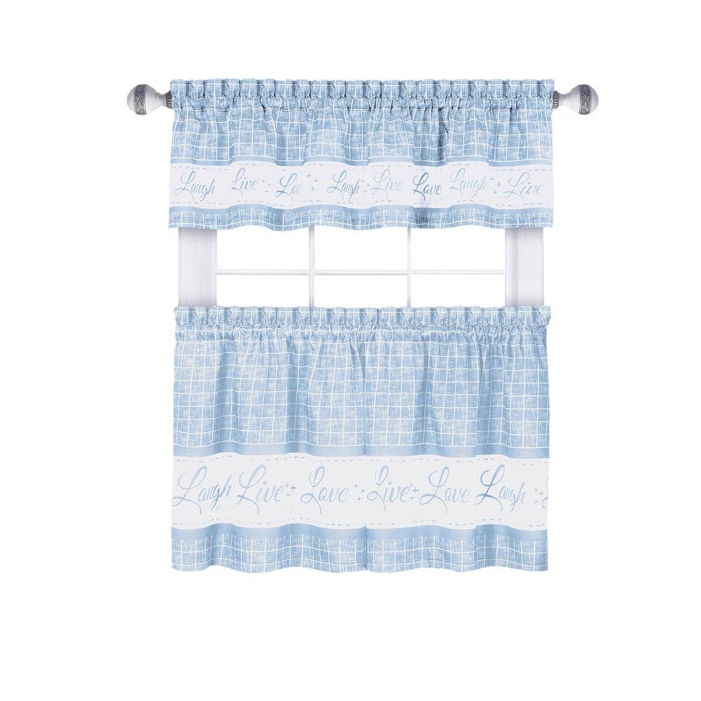 Light Blue Polyester Live Love Laugh Window Curtain Set