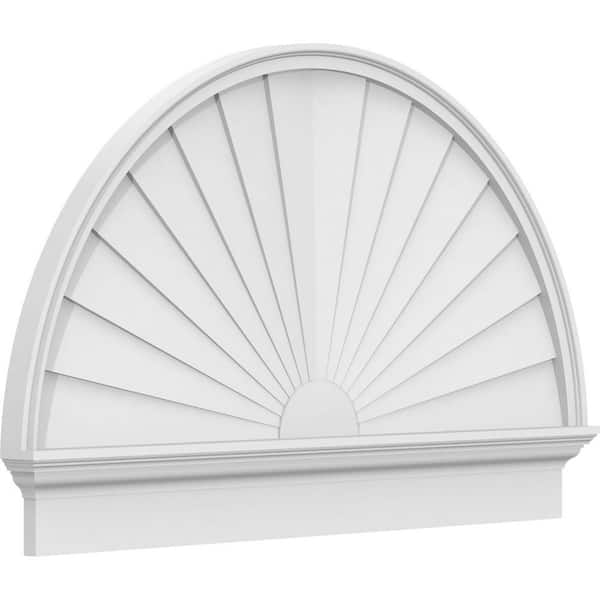 Ekena Millwork 46-in W x 29-3/4-in H x 2-3/4-in P Half Round Sunburst Signature Urethane Combination Pediment, Primed Tan