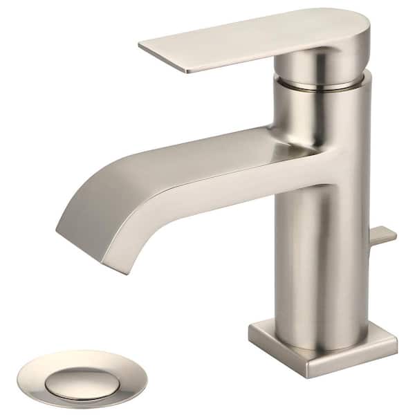 Olympia Faucets i4 Single Hole Single-Handle Bathroom Faucet with 50/50 Drain in Brushed Nickel