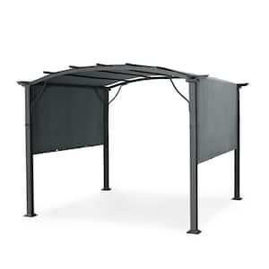 10 ft. x 10 ft. Aluminum Outdoor Pergola with Slightly Arched Canopy and Gray Retractable Shade